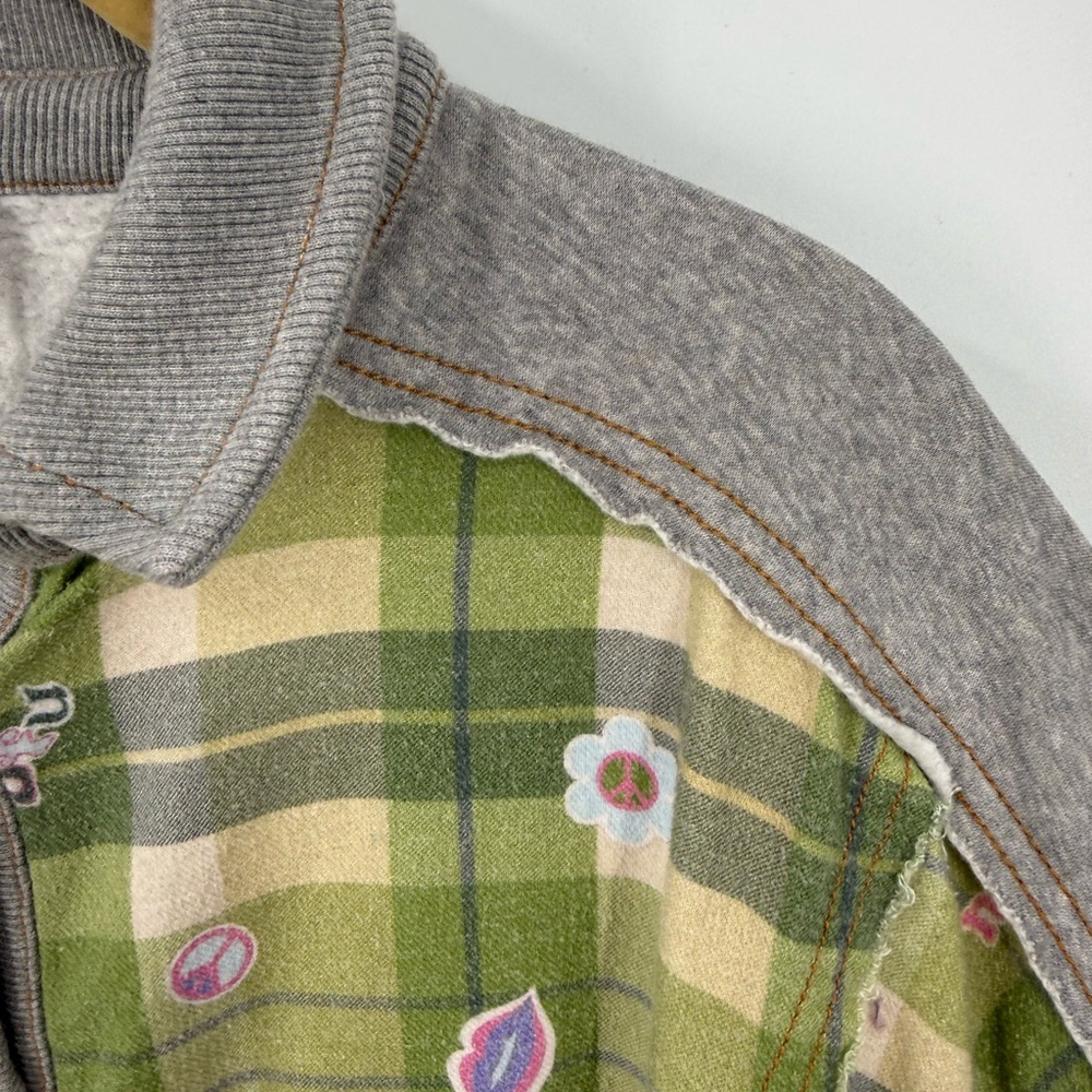 Urban Outfitters Out From Under green patchwork button-up shirt shacket jacket S - Picture 8 of 16